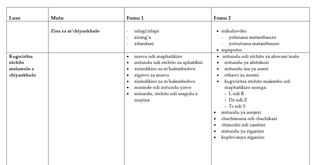Chichewa syllabus for JCE & MSCE